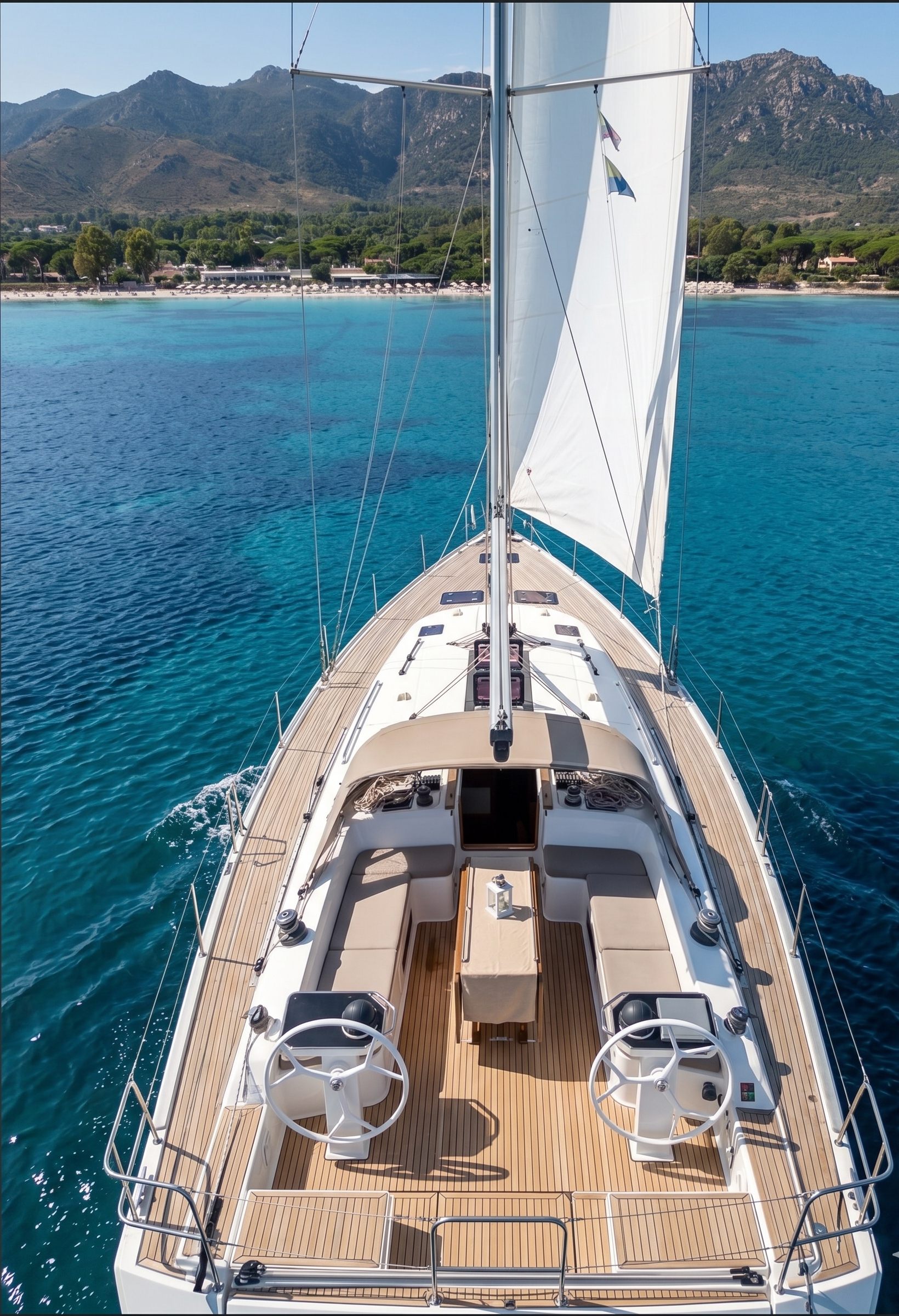 Bavaria 56 Cruiser sailing yacht &mdash; aerial view, sailing charter from Chia, South Sardinia