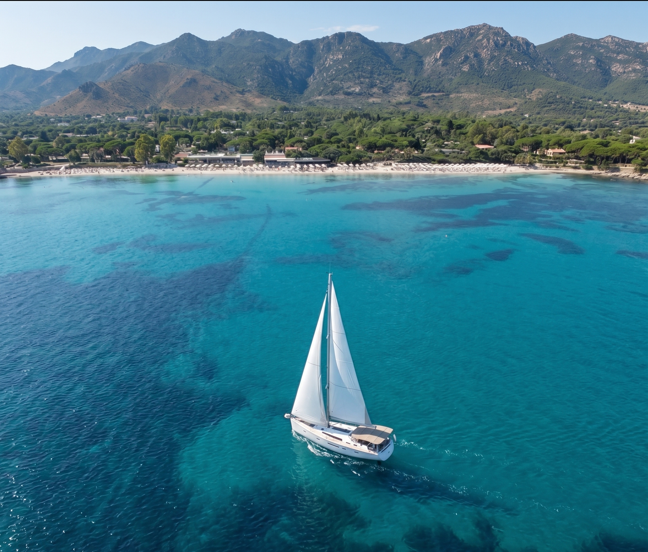 Bavaria 56 Cruiser sailing along the South Sardinia coast near Chia
