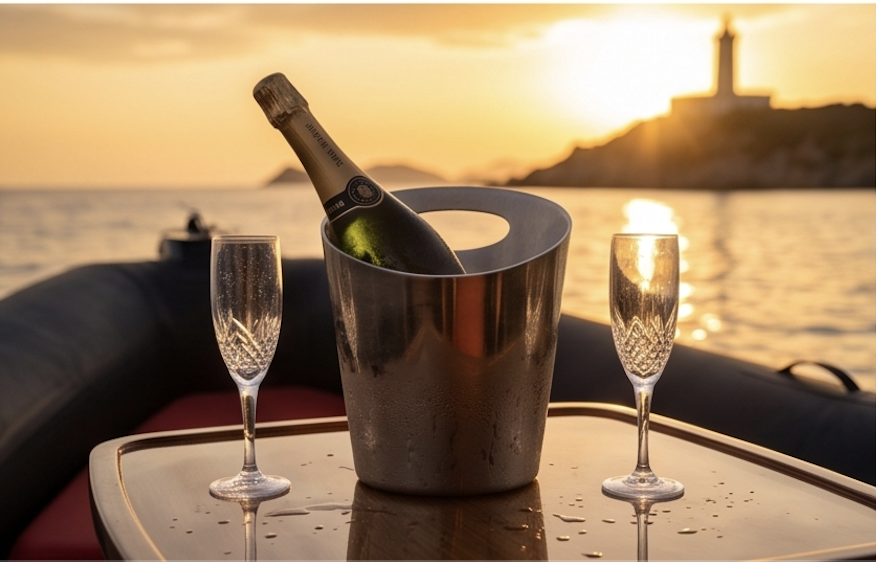 Champagne bottle on a boat Sardinia