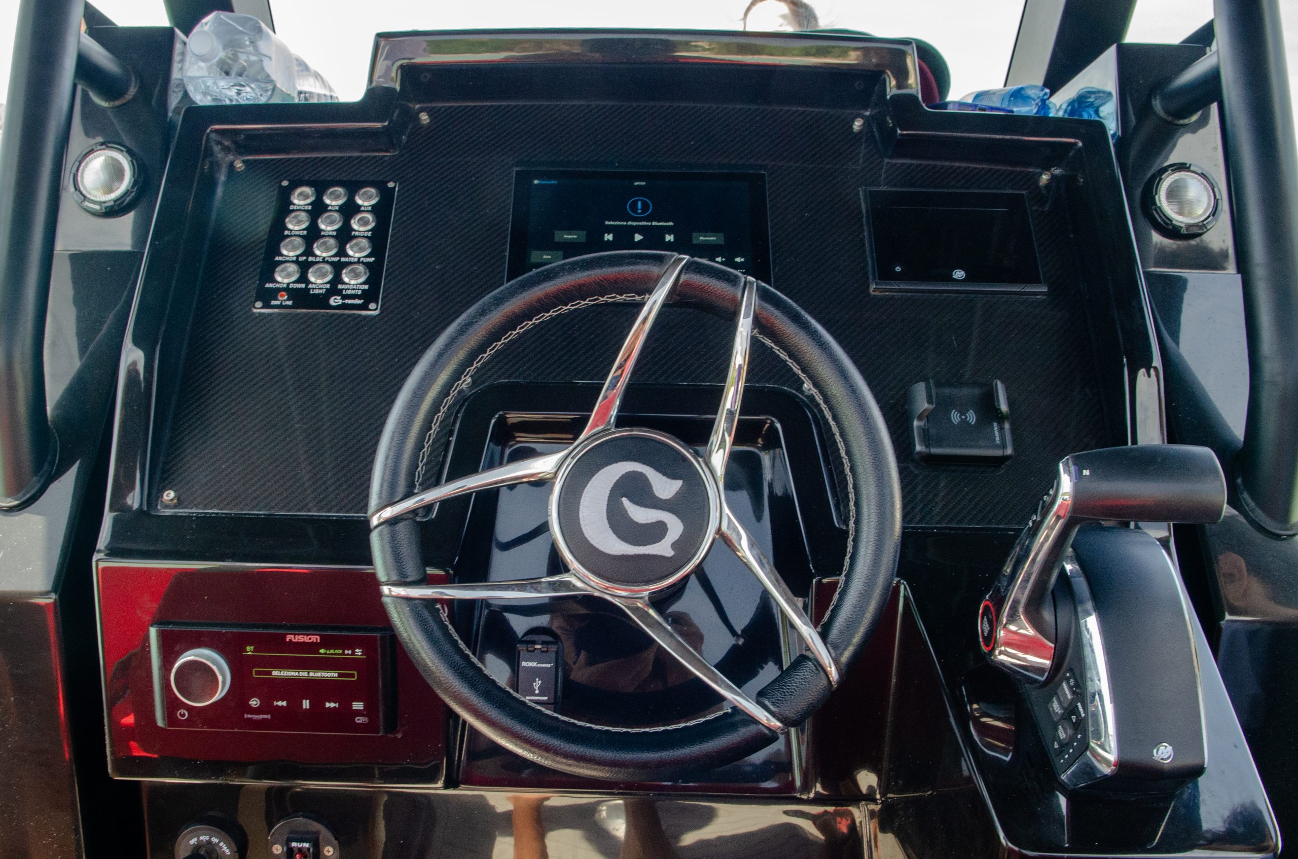 G-Tender console and interior detail — luxury RIB charter